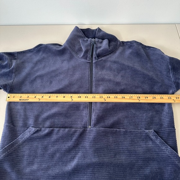 LL Bean Soft Stretch Courduroy Pullover Blue Half Zip Velour Petite L - Picture 6 of 10